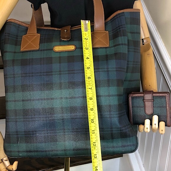 RALPH LAUREN Black Watch Waxed Leather Coated Canvas Overnight Travel Bag - Picture 9 of 17